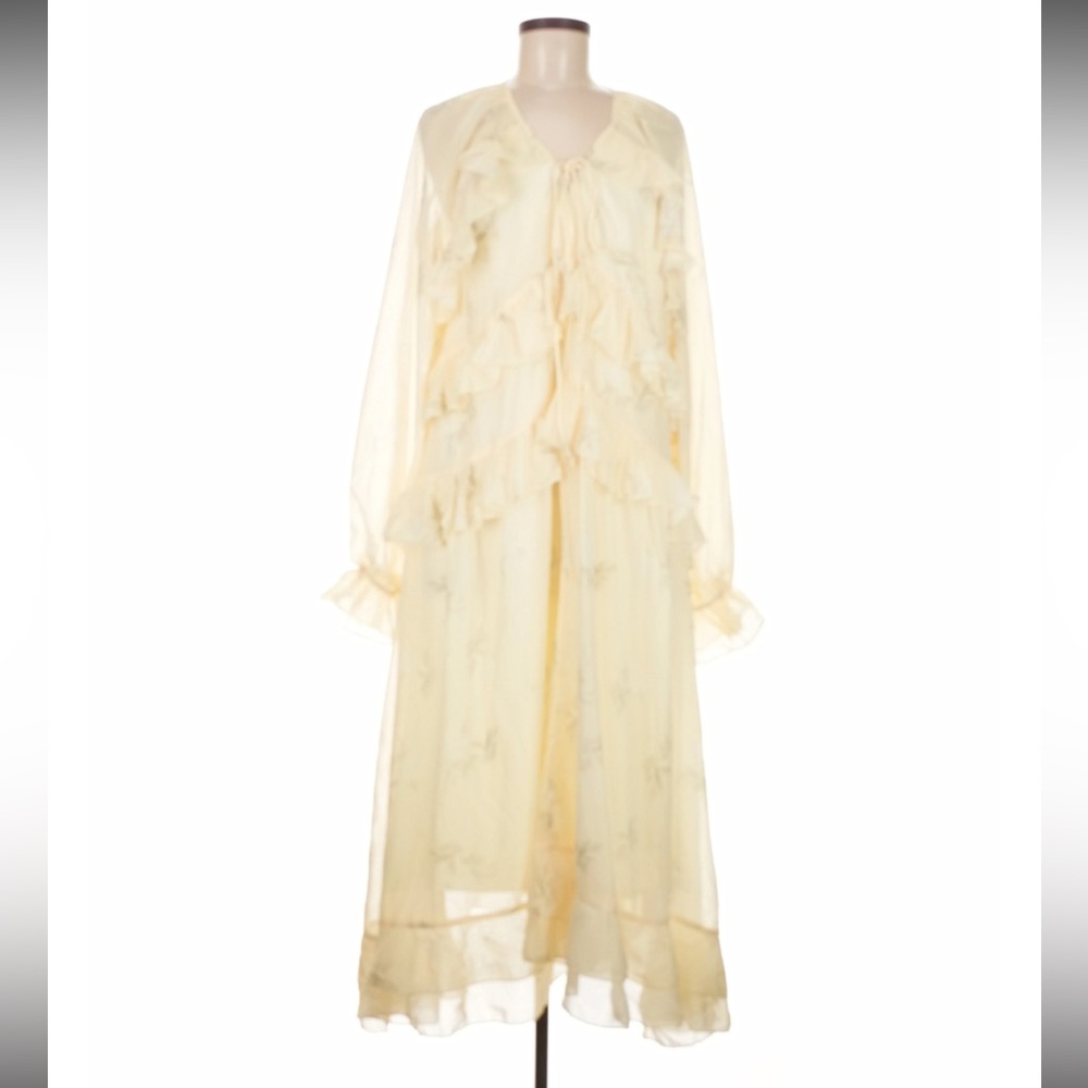 Miss Rosier Yellow Sheer Ruffle Midi Dress Romantic Cottagecore Size M